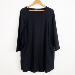 Eileen Fisher Black Minimalist Classic Pockets Long Sleeves Dress Size Medium
